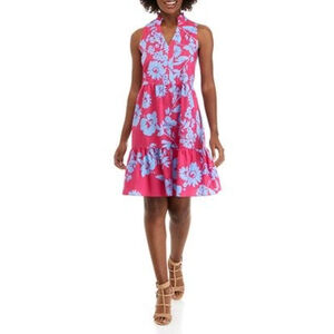 Women's 52seven Pink & Blue Floral Sleeveless Tiered Babydoll Dress XL